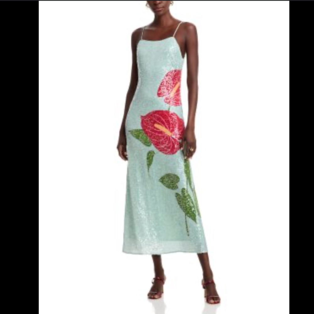 Farm Rio Sequin Anthurium Slip Maxi Dress